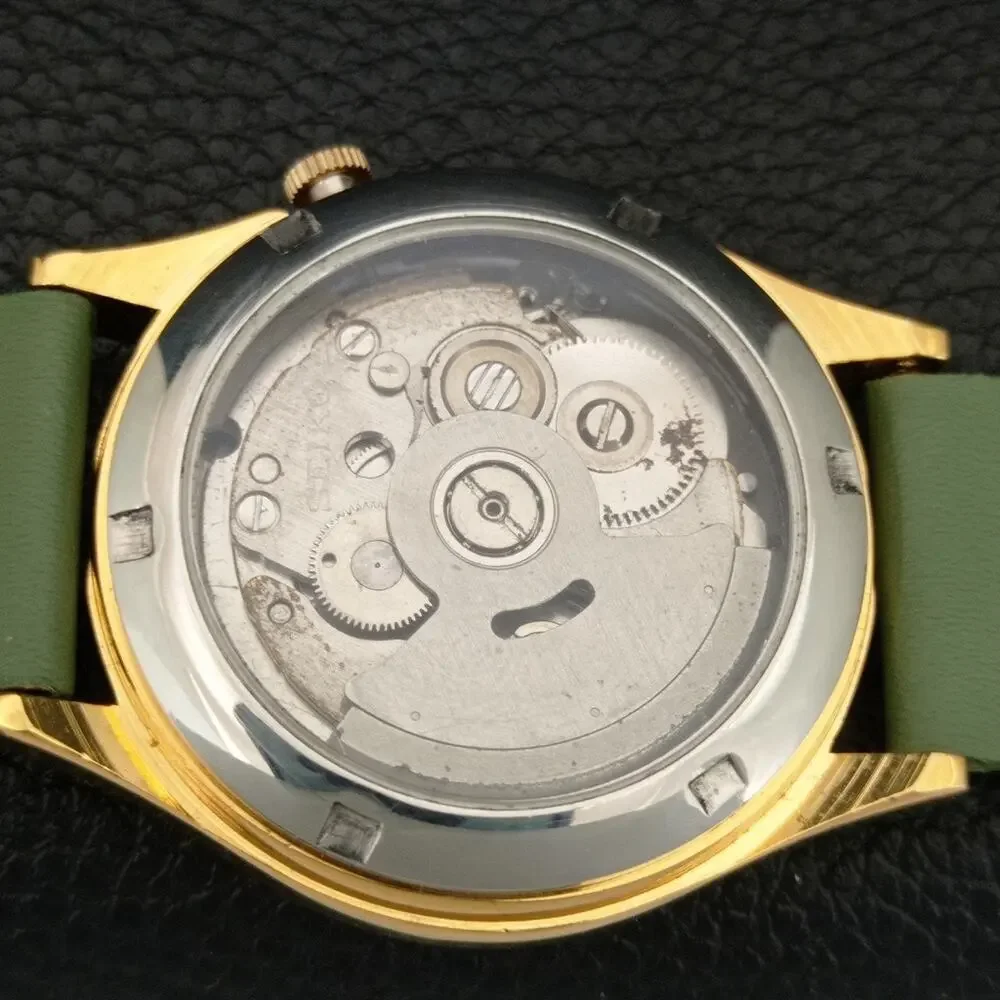 Vintage 1977 Seiko Automatic Mens Gold Watch W/daydate & Green accents